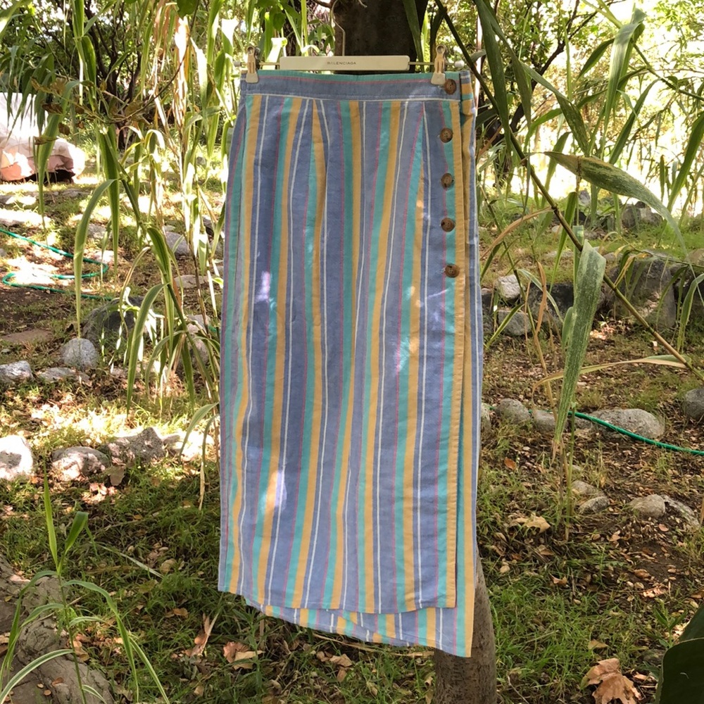 Vintage colorful striped midi cotton wrap skirt 6